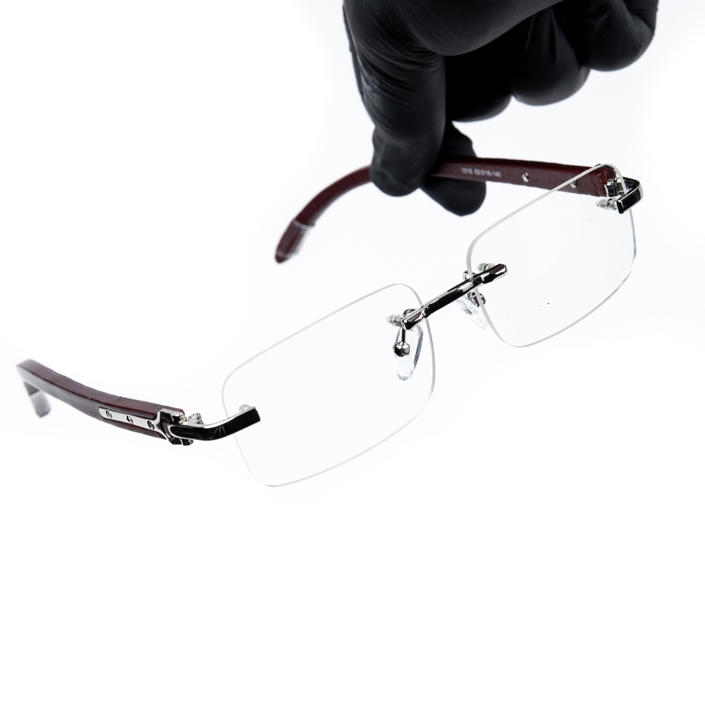 Men's Clear Tint Rimless Woodgrain Silver Frame Retro Hip Hop Glasses